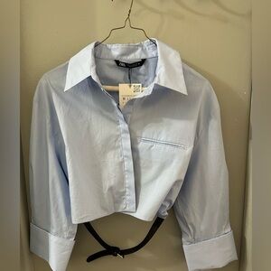 Zara Sky Blue Cropped Blouse